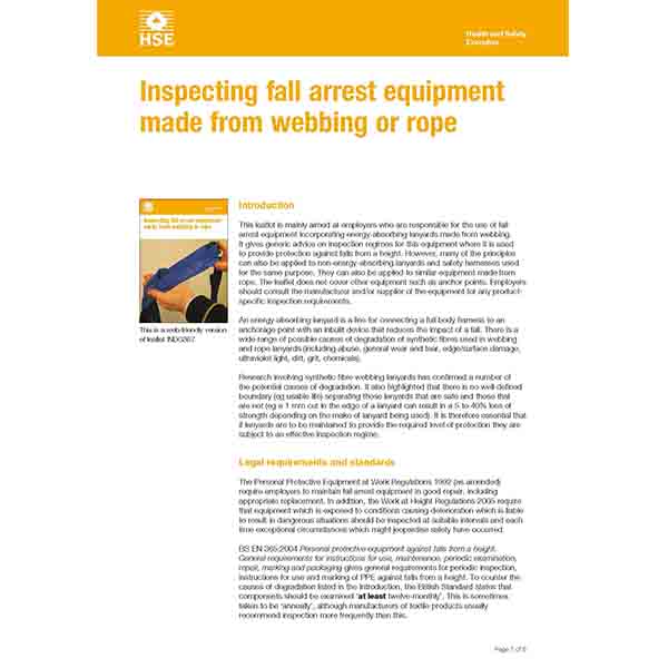 ionic systems australia publication: Inspecting fall arrest equipment made from webbing or rope