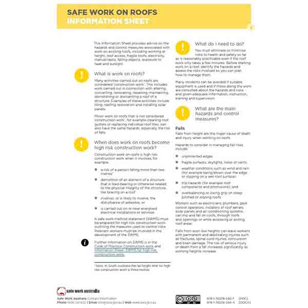 ionic systems australia publication: Safe Work: Roof information sheet